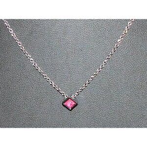 R&R Minimalist Pink Gemmed Diamond Shaped Pendant Necklace